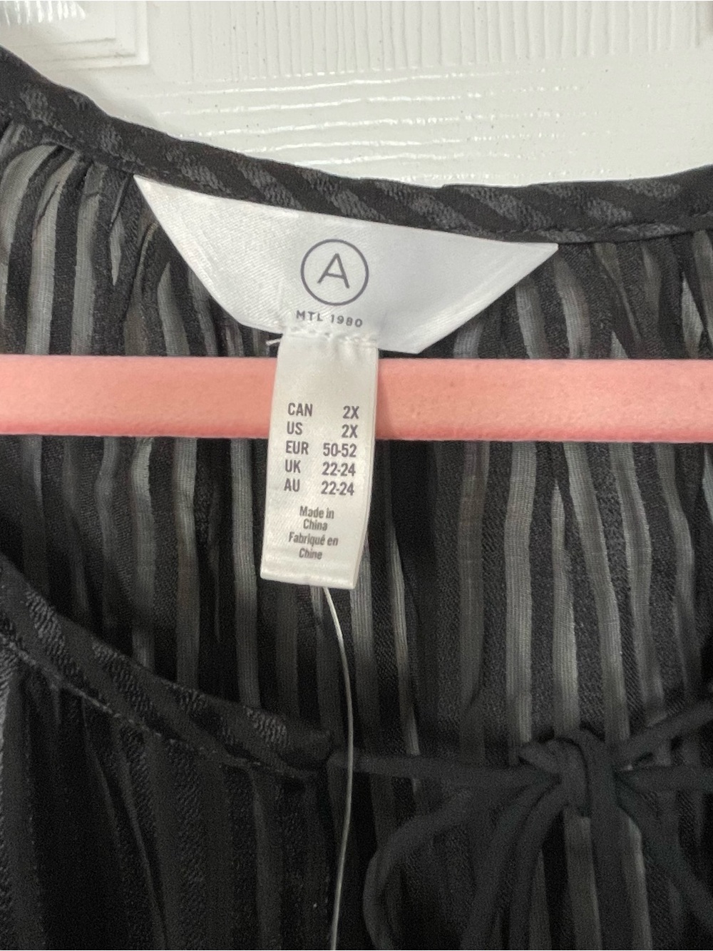 Addition Elle Black Sheer Striped Tie-Neck Blouse - Picture 3 of 15